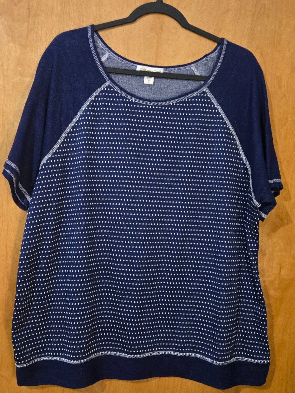 Coldwater Creek Women's Blue & White Polka Dot Short Sleeve Sz 1X Pullover Top